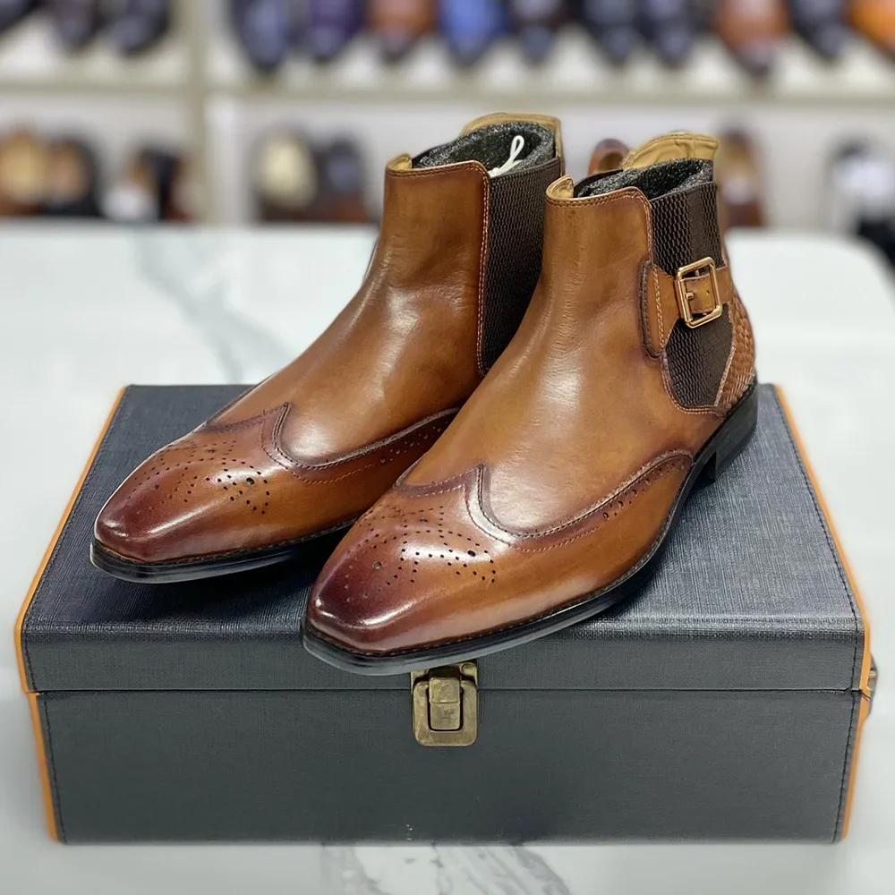Men Formal Wear With Boots - Men's Real Cow Leather Ankle Boots,