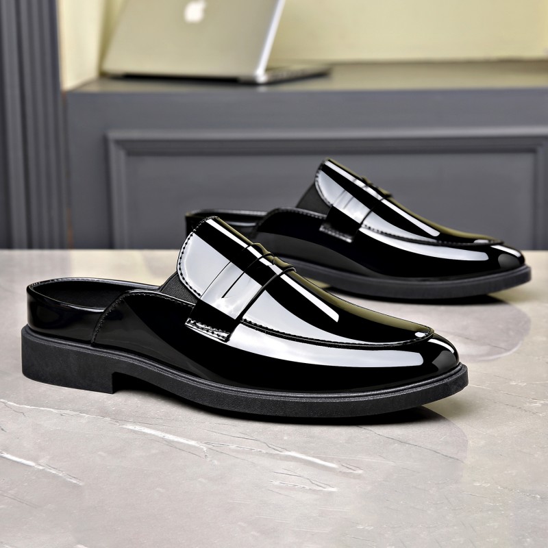 Men Black Patent Leather Mules - Formal Men Daily Wear Footwear ulasan dan harga